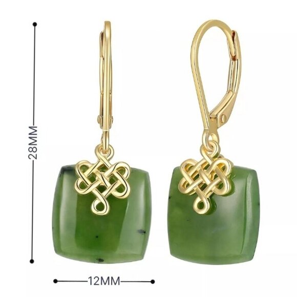 Dynasty Jade ✦ Nephrite Jade Drop Earrings ✦ 18k Gold Over Sterling Silver NWT - Picture 14 of 17